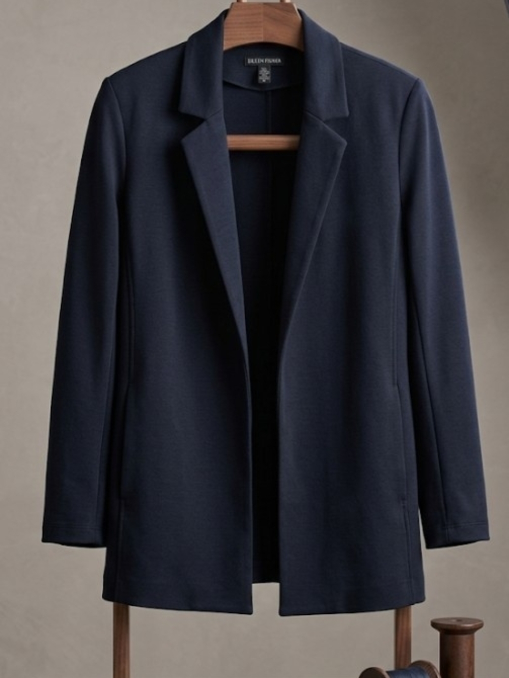 Eileen Fisher Black Open-Front Blazer Jacket (Sz S) Quiet Luxury Minimalist